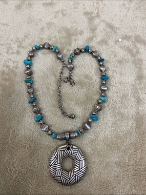 Chico's Silver-Tone Necklace with Turquoise Color Beads